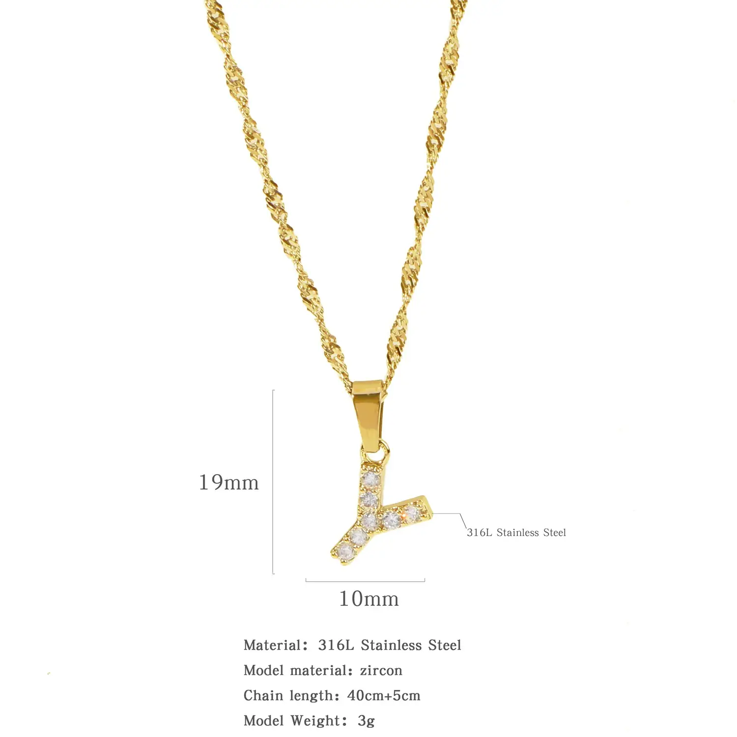 Stainless Steel Zircon Water Wave Necklace 40mm - Image 24