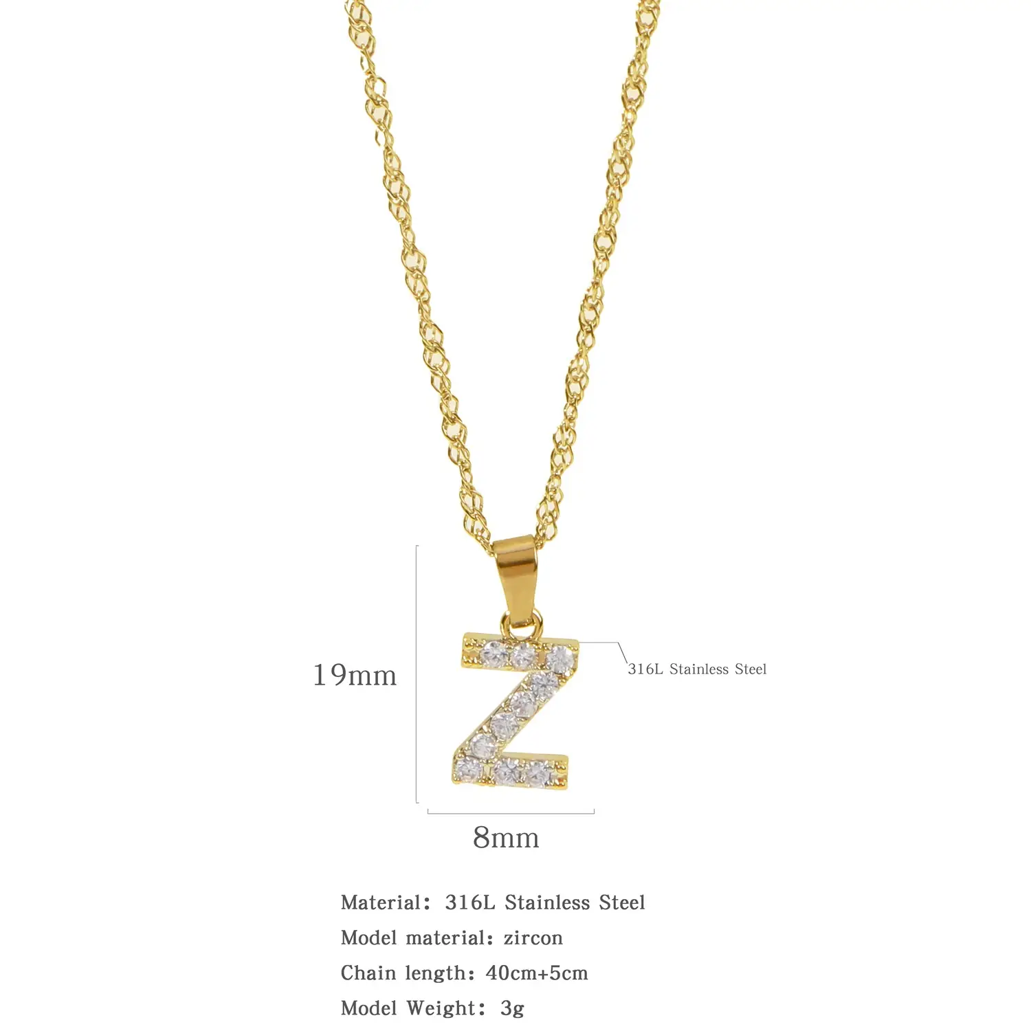 Stainless Steel Zircon Water Wave Necklace 40mm - Image 25