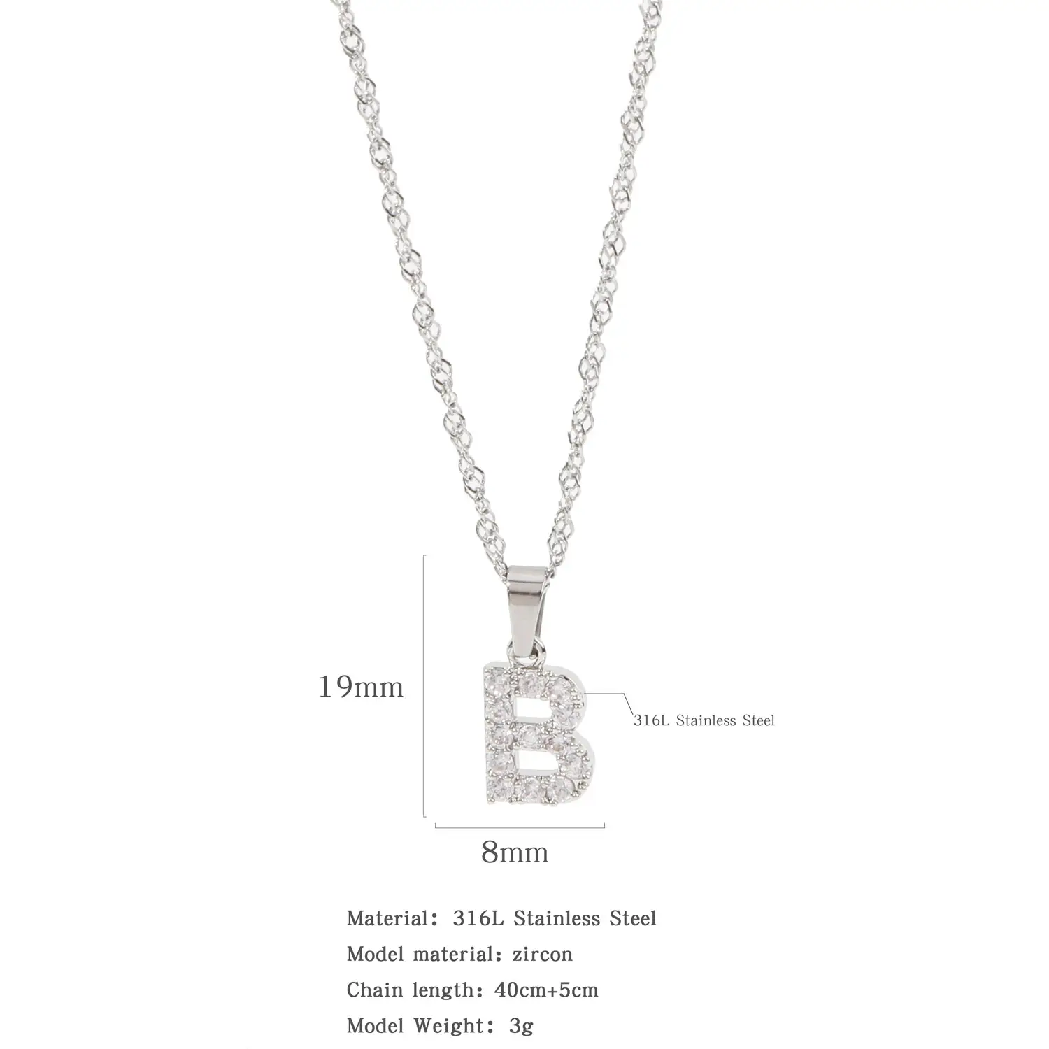 Stainless Steel Zircon Water Wave Necklace 40mm - Image 26
