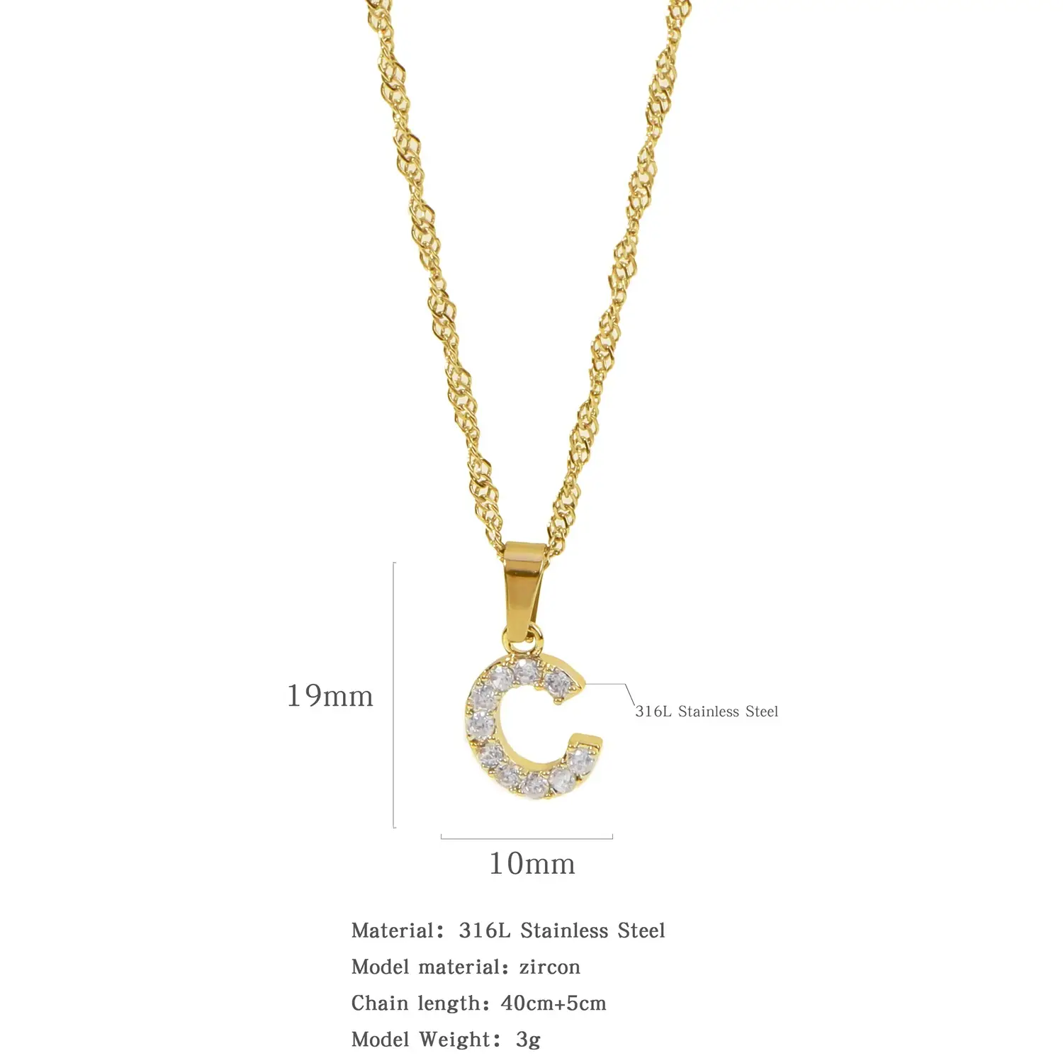Stainless Steel Zircon Water Wave Necklace 40mm - Image 2