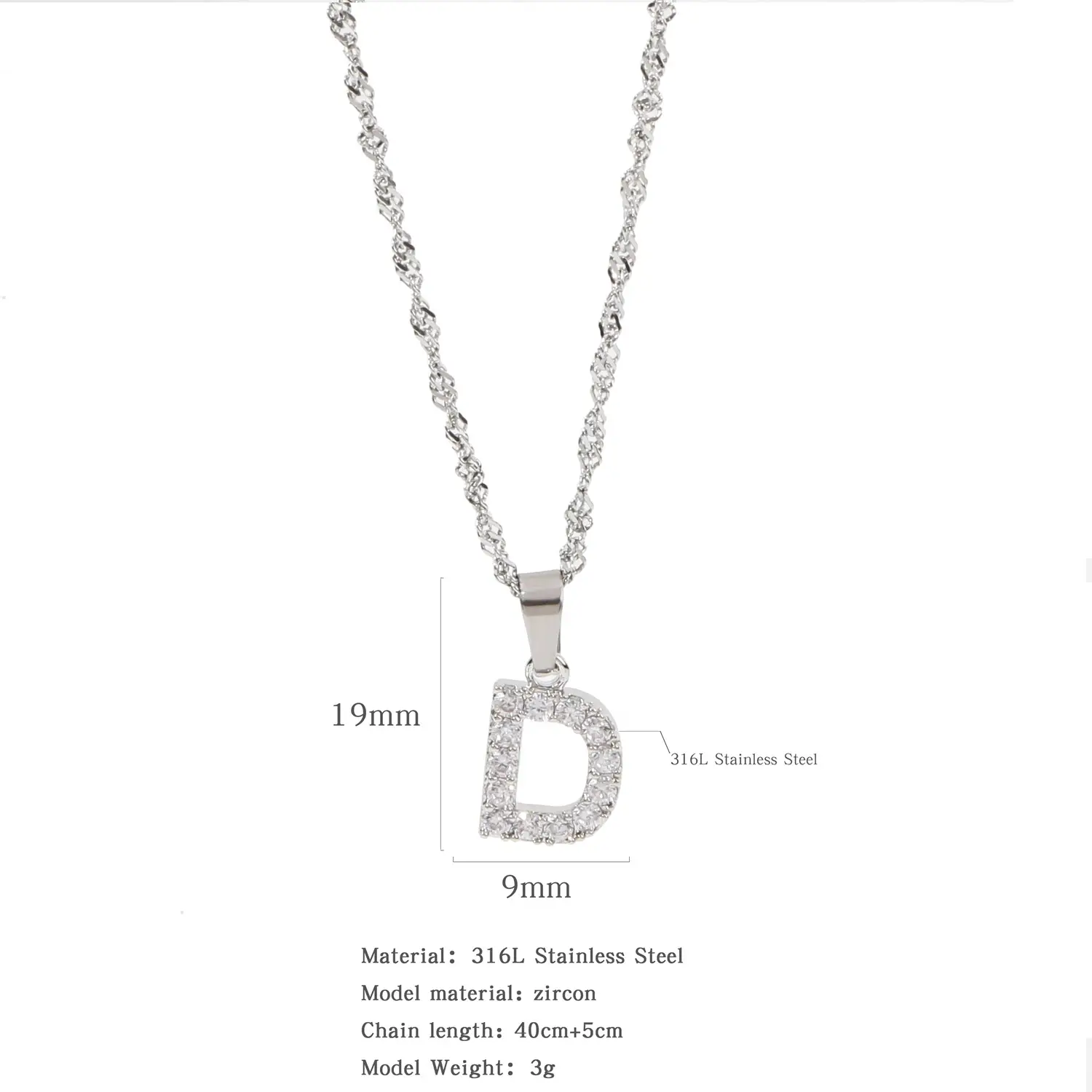 Stainless Steel Zircon Water Wave Necklace 40mm - Image 27