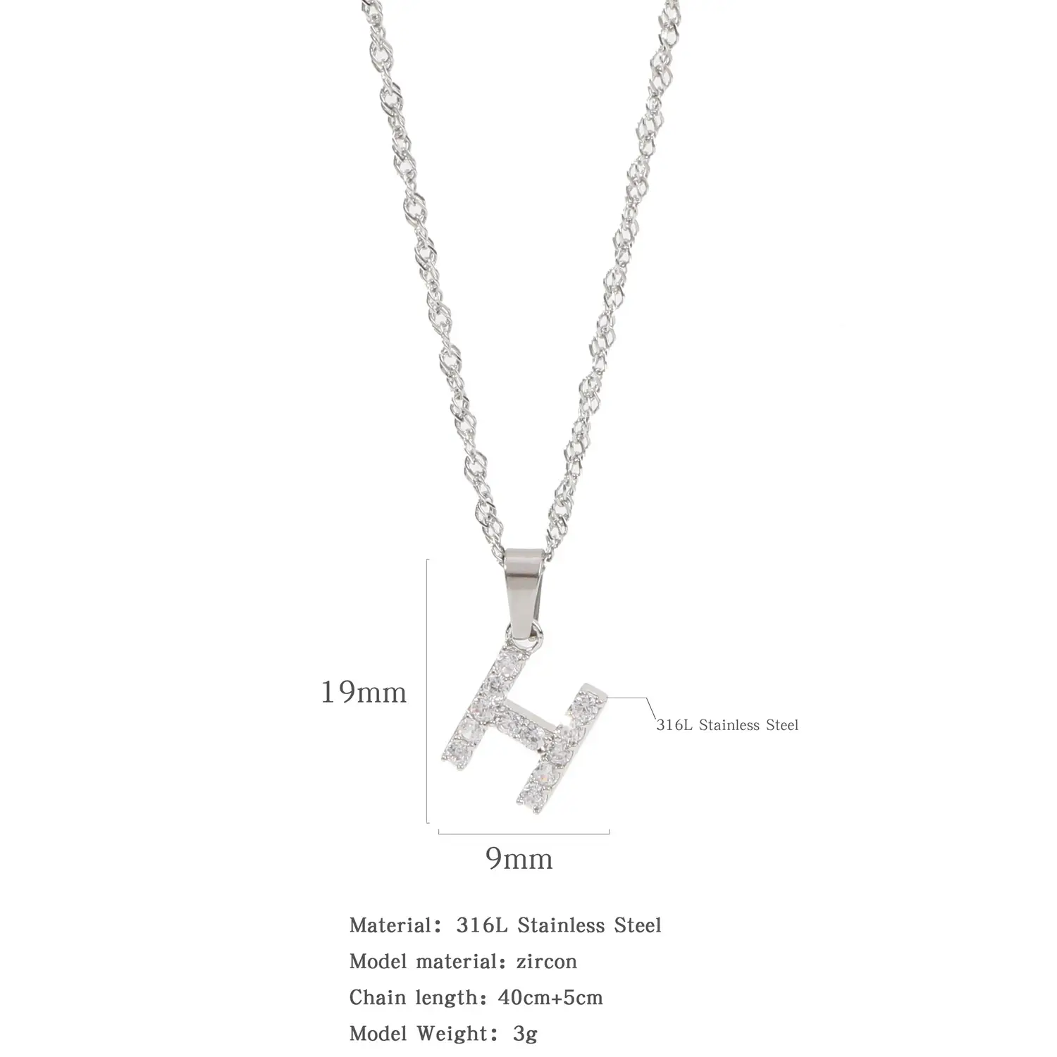 Stainless Steel Zircon Water Wave Necklace 40mm - Image 31