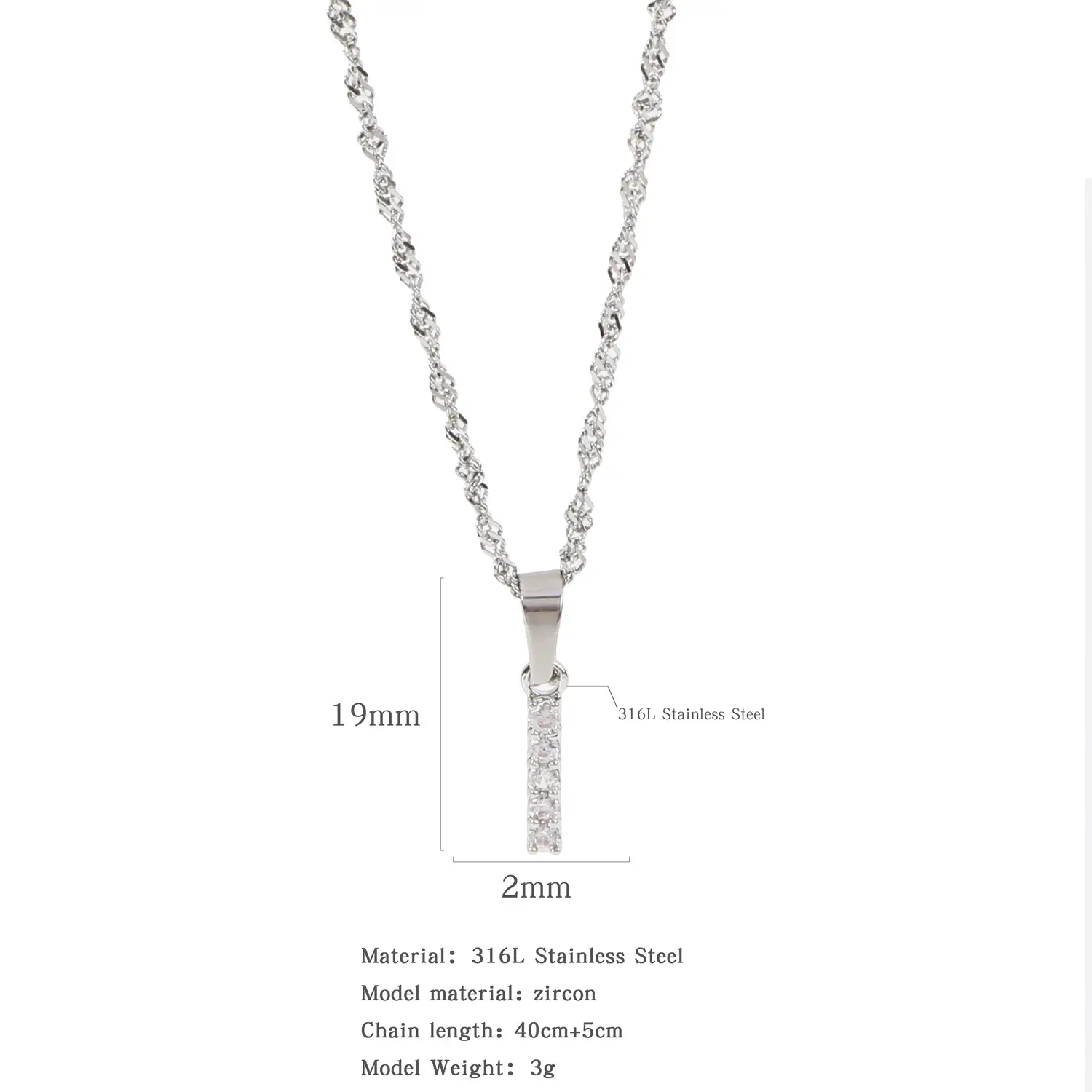 Stainless Steel Zircon Water Wave Necklace 40mm - Image 32