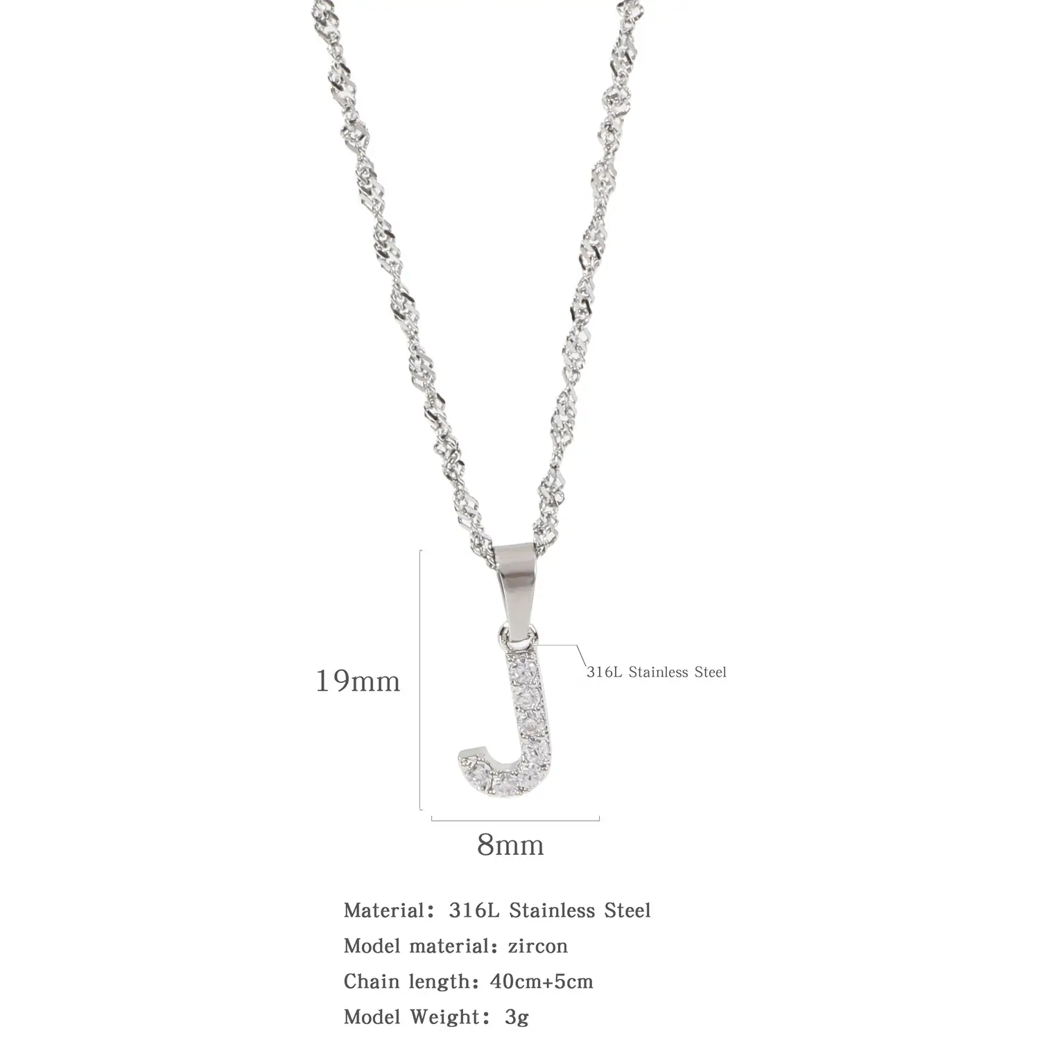 Stainless Steel Zircon Water Wave Necklace 40mm - Image 33