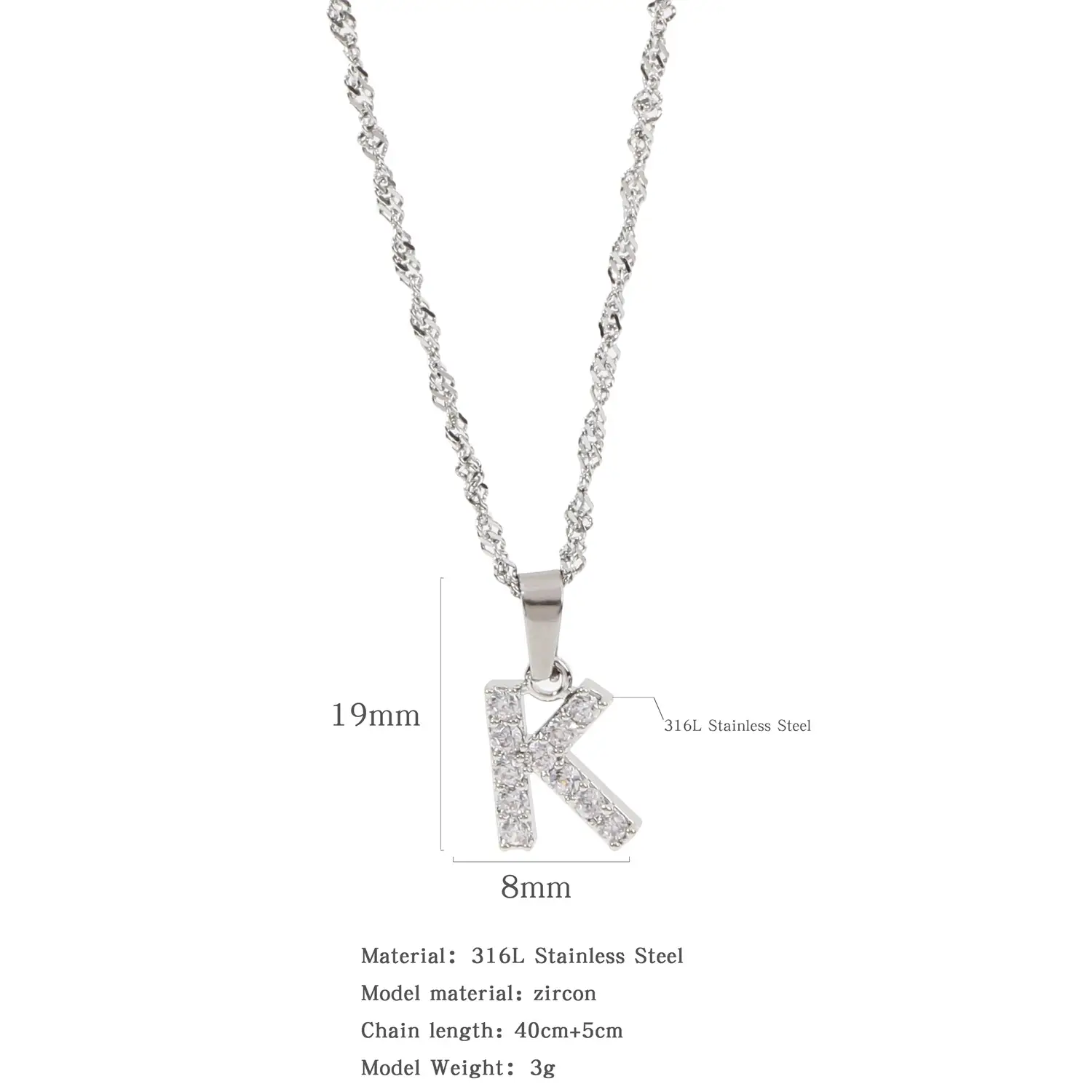 Stainless Steel Zircon Water Wave Necklace 40mm - Image 34