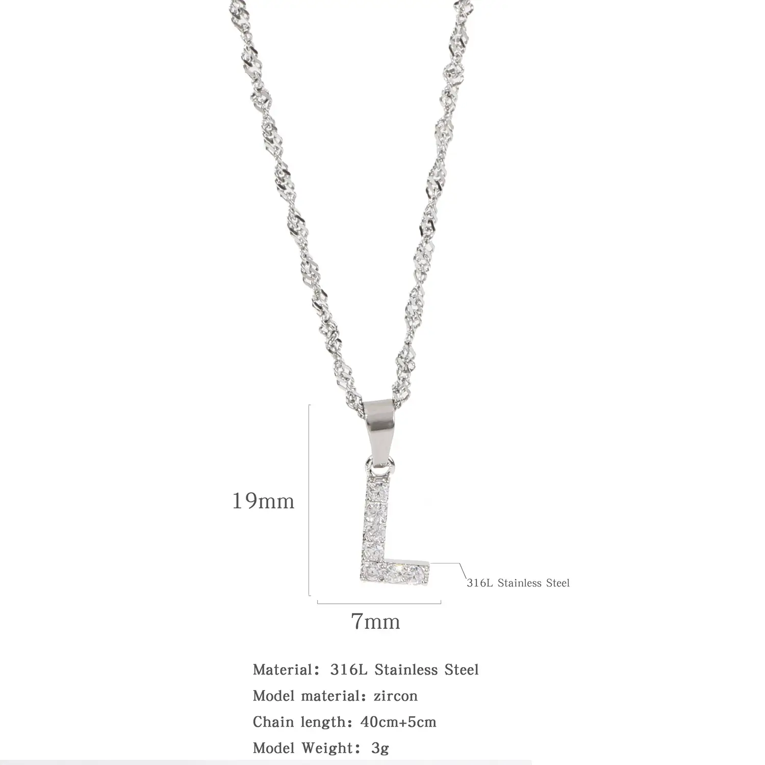 Stainless Steel Zircon Water Wave Necklace 40mm - Image 35