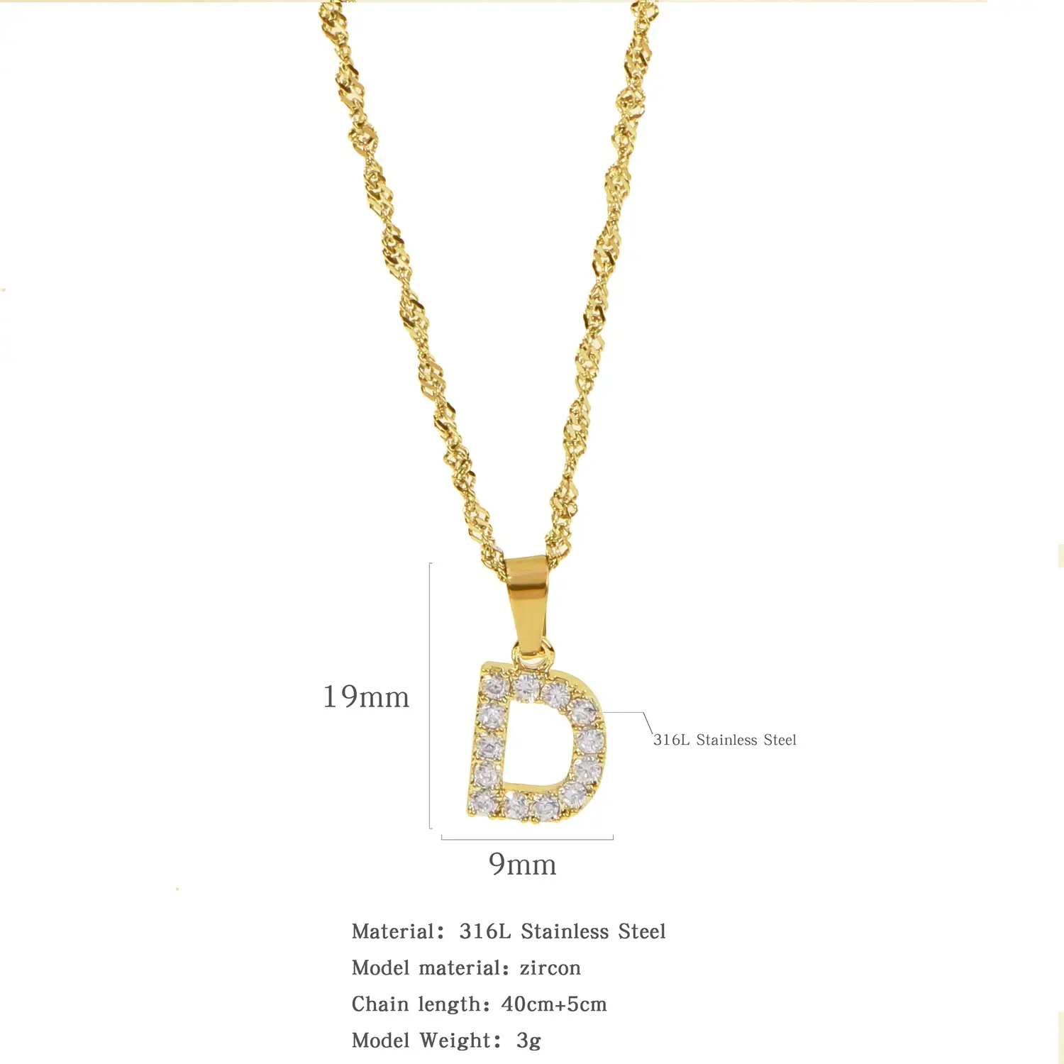 Stainless Steel Zircon Water Wave Necklace 40mm - Image 3