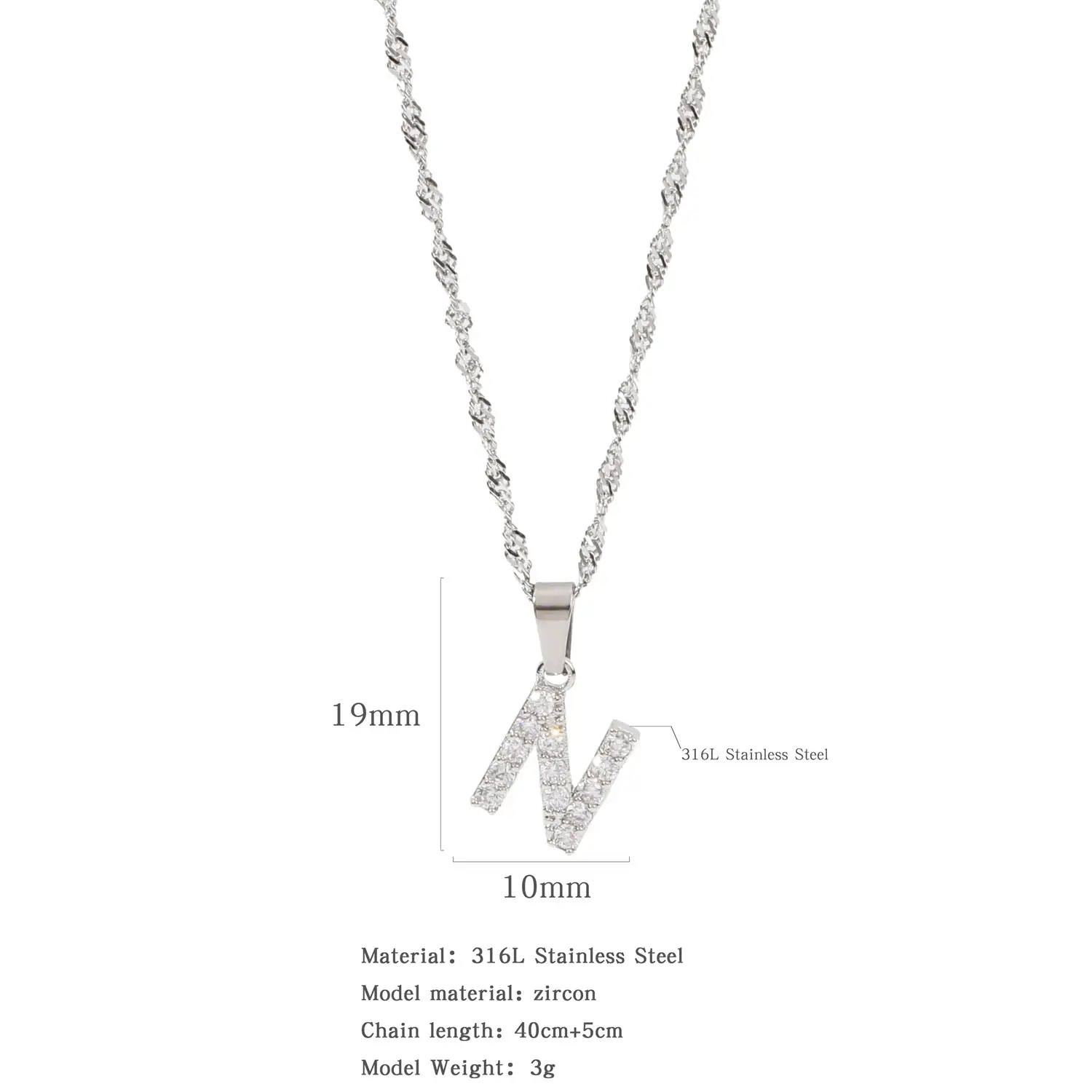 Stainless Steel Zircon Water Wave Necklace 40mm - Image 36