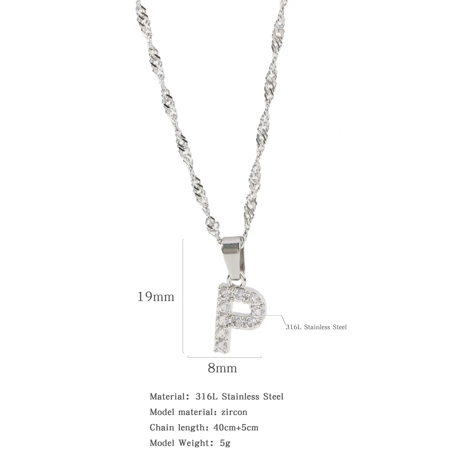 Stainless Steel Zircon Water Wave Necklace 40mm - Image 38