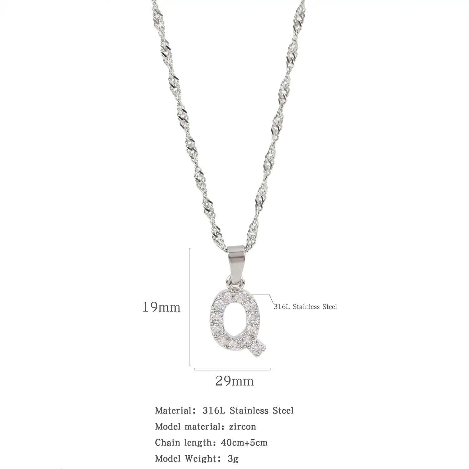 Stainless Steel Zircon Water Wave Necklace 40mm - Image 39