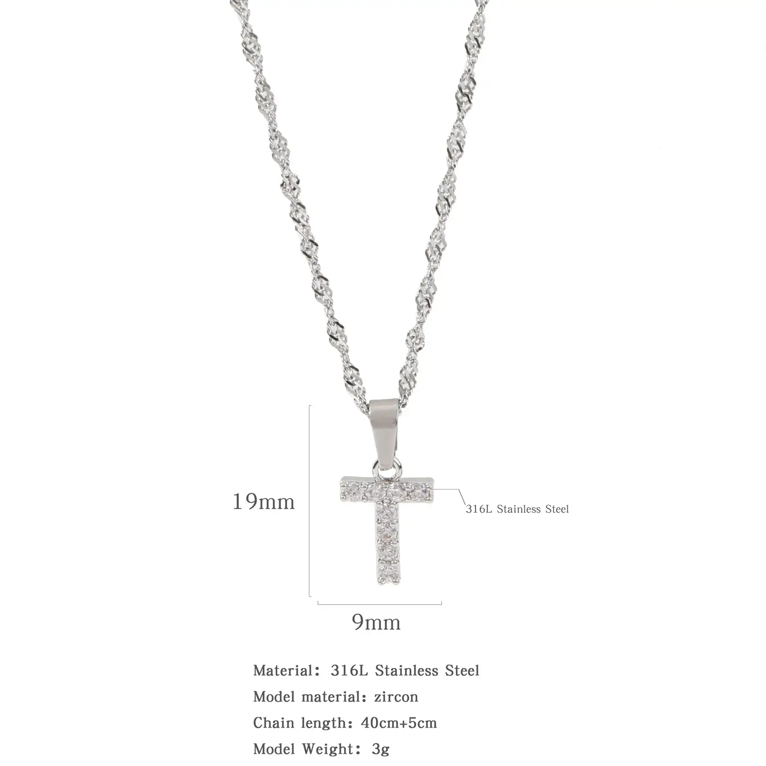 Stainless Steel Zircon Water Wave Necklace 40mm - Image 40