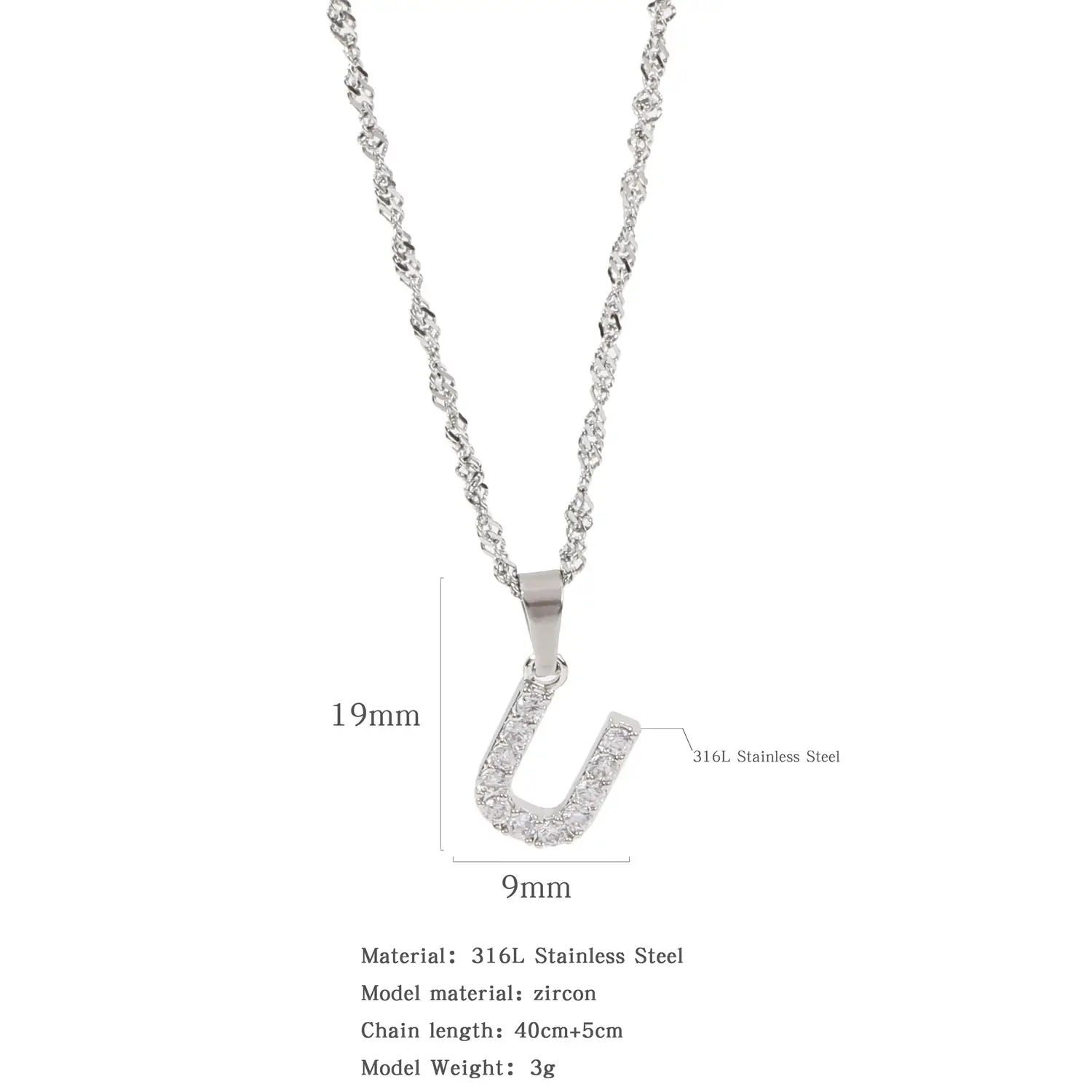 Stainless Steel Zircon Water Wave Necklace 40mm - Image 41
