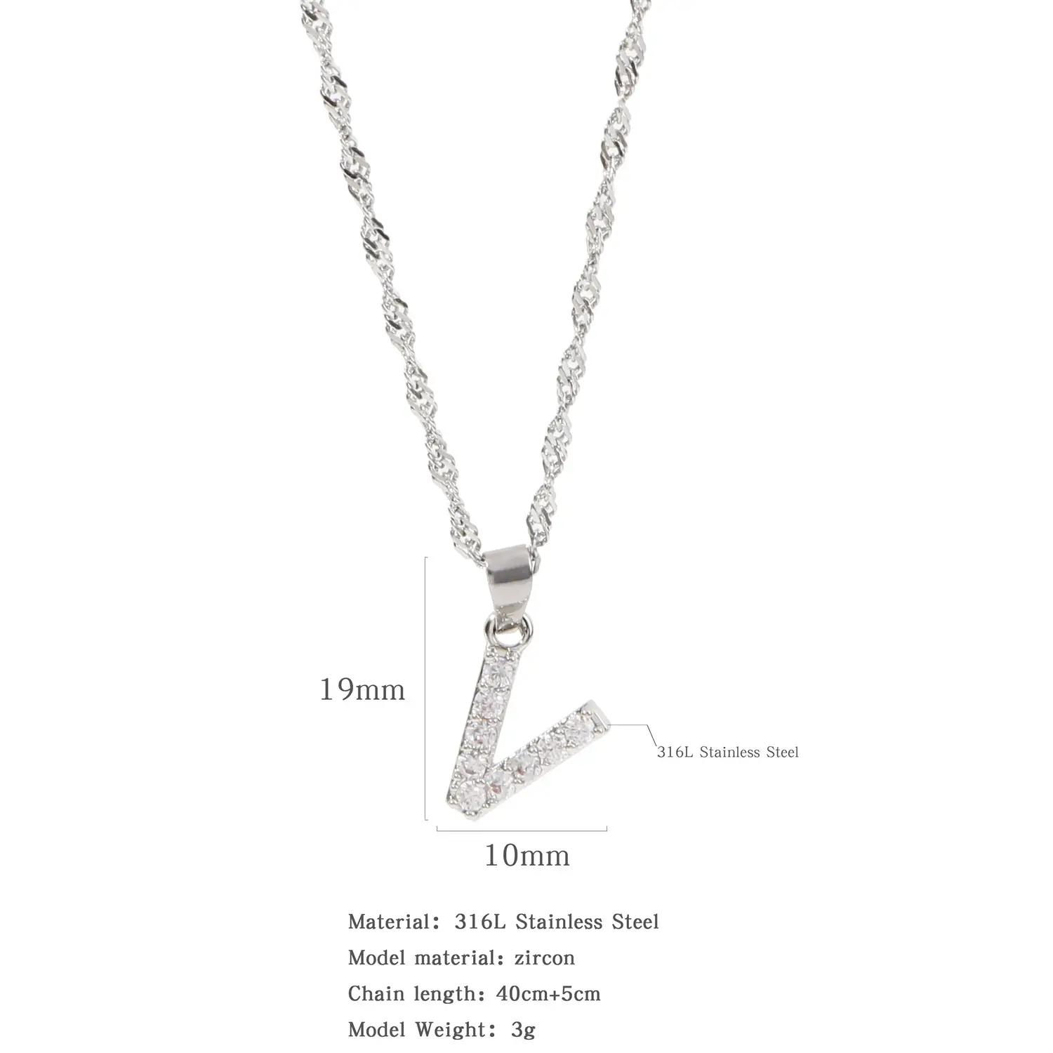 Stainless Steel Zircon Water Wave Necklace 40mm - Image 42