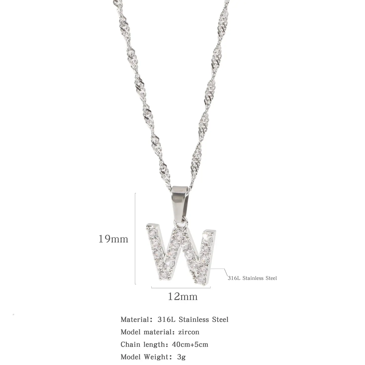 Stainless Steel Zircon Water Wave Necklace 40mm - Image 43