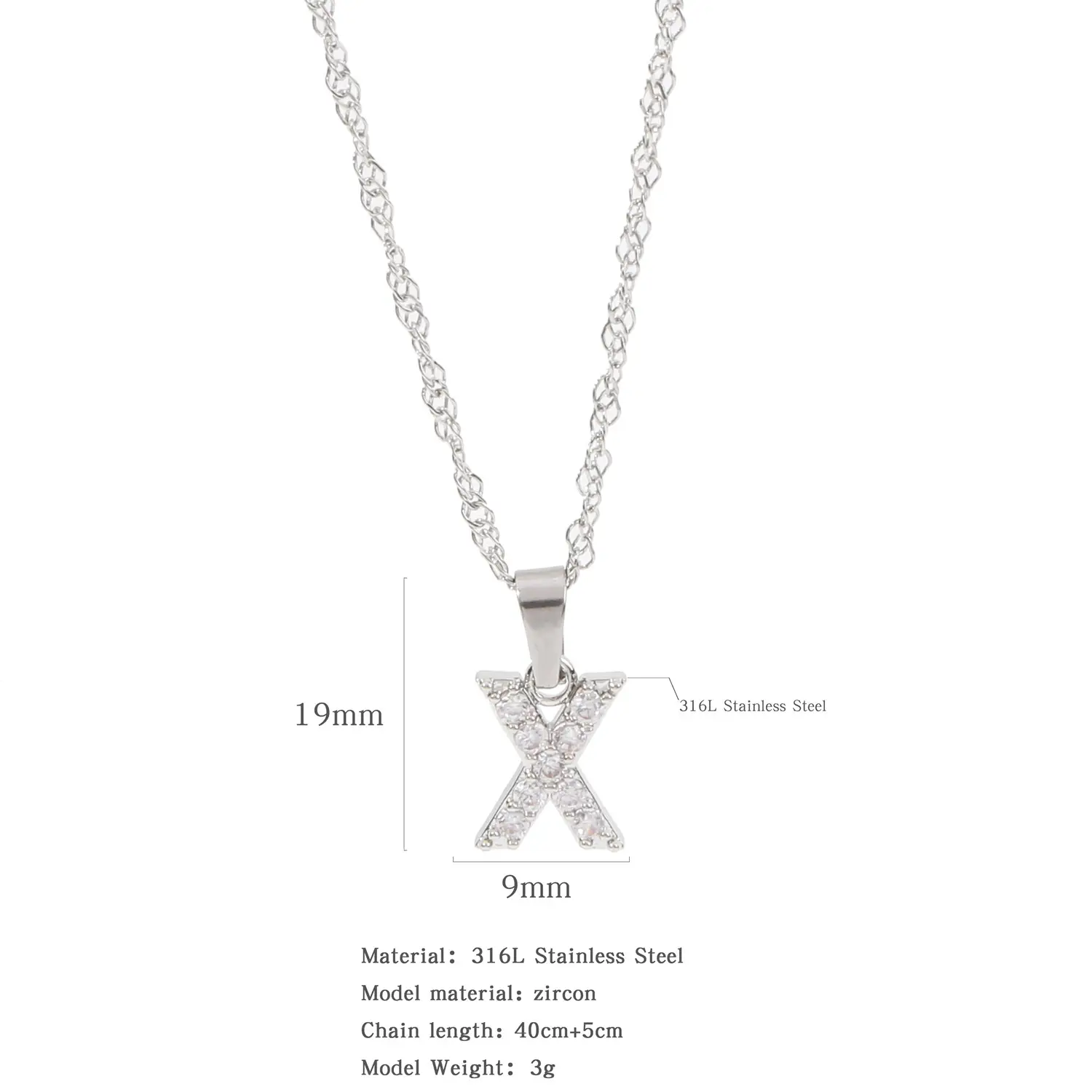 Stainless Steel Zircon Water Wave Necklace 40mm - Image 44