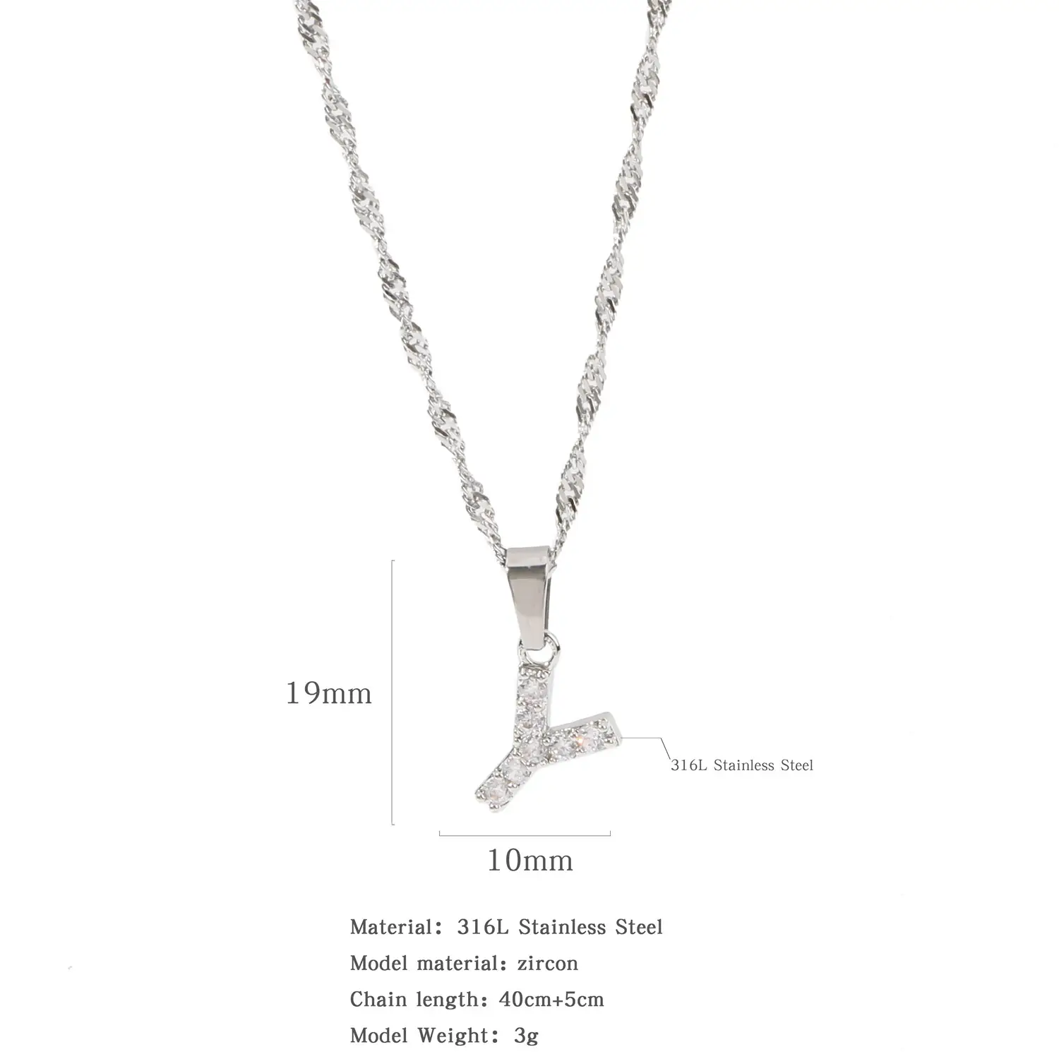 Stainless Steel Zircon Water Wave Necklace 40mm - Image 45
