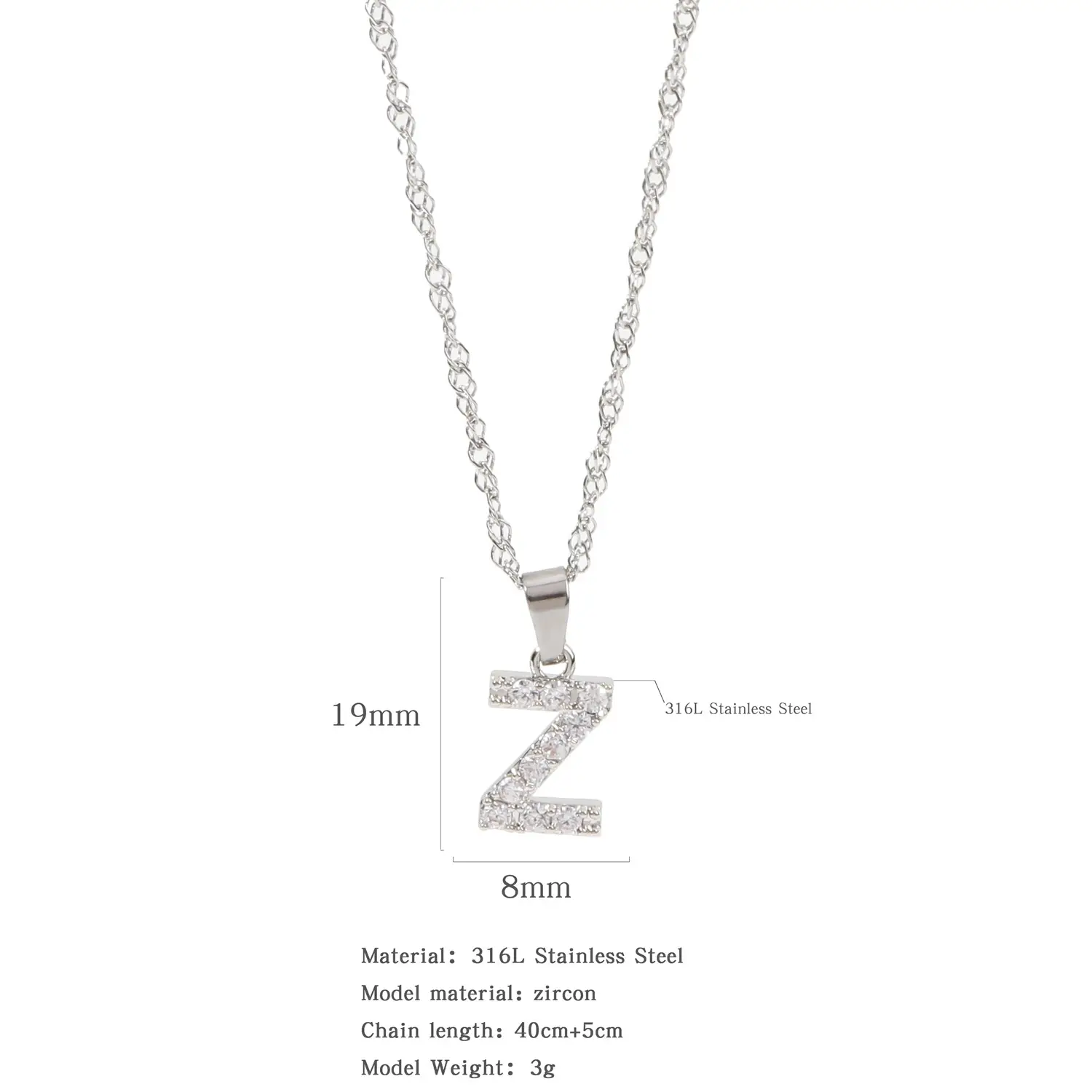 Stainless Steel Zircon Water Wave Necklace 40mm - Image 46