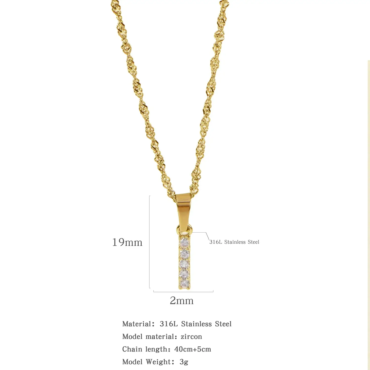 Stainless Steel Zircon Water Wave Necklace 40mm - Image 8