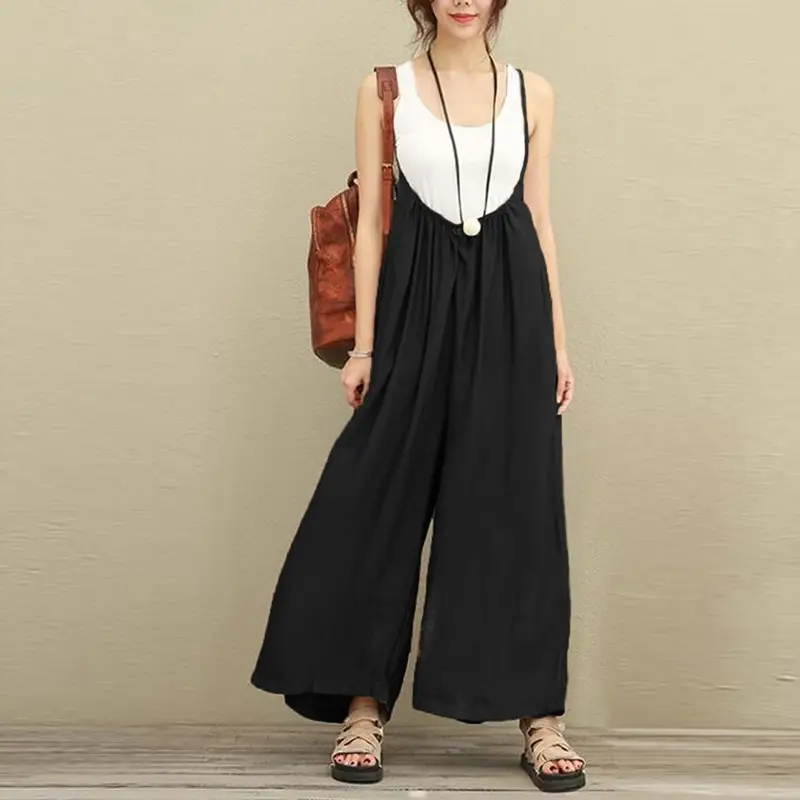 2023 Cotton Wide Leg Jumpsuit Black Cotton Women - Image 3