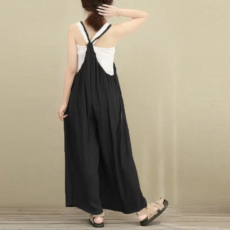 2023 Cotton Wide Leg Jumpsuit Black Cotton Women — feature 15