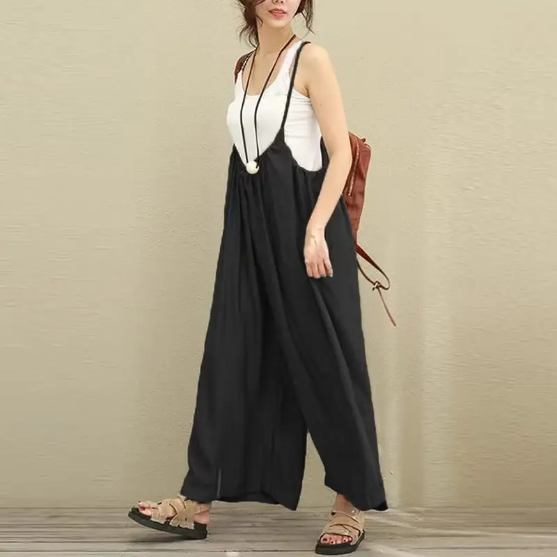 2023 Cotton Wide Leg Jumpsuit Black Cotton Women — feature 17