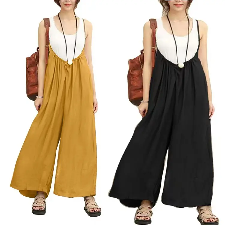 2023 Cotton Wide Leg Jumpsuit Black Cotton Women — feature 18