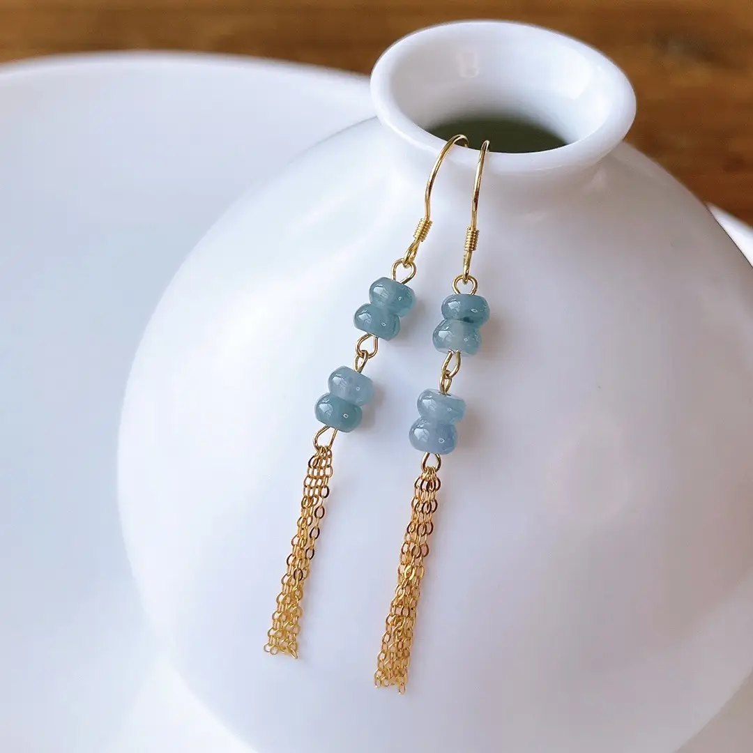 Natural Blue Jade Earrings with 14K Gold Plating