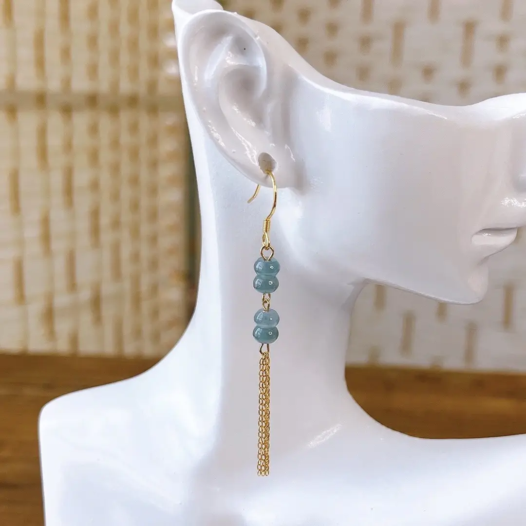 Natural Blue Jade Earrings with 14K Gold Plating