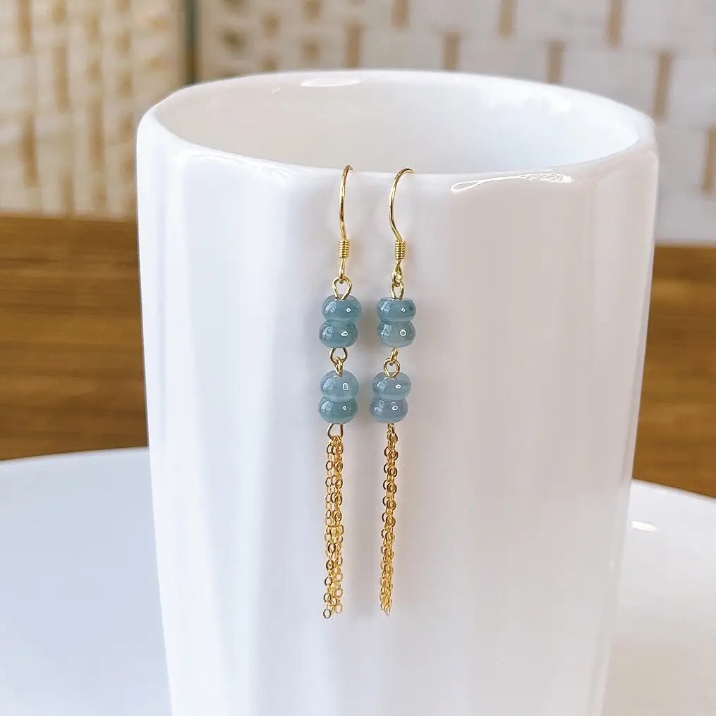 Natural Blue Jade Earrings with 14K Gold Plating