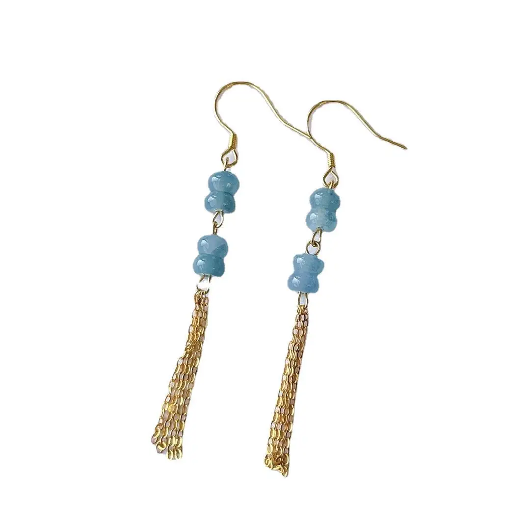 Natural Blue Jade Earrings with 14K Gold Plating