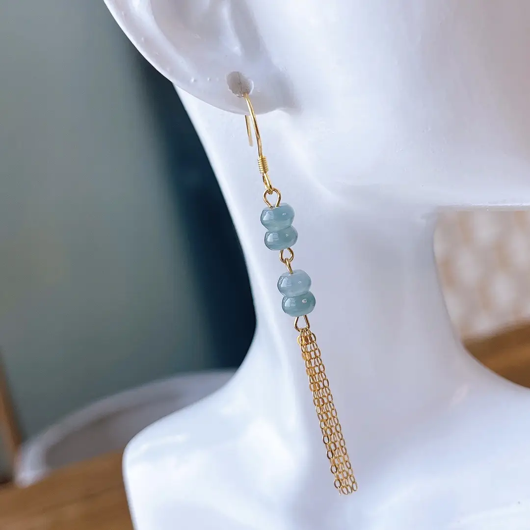 Natural Blue Jade Earrings with 14K Gold Plating — feature 23