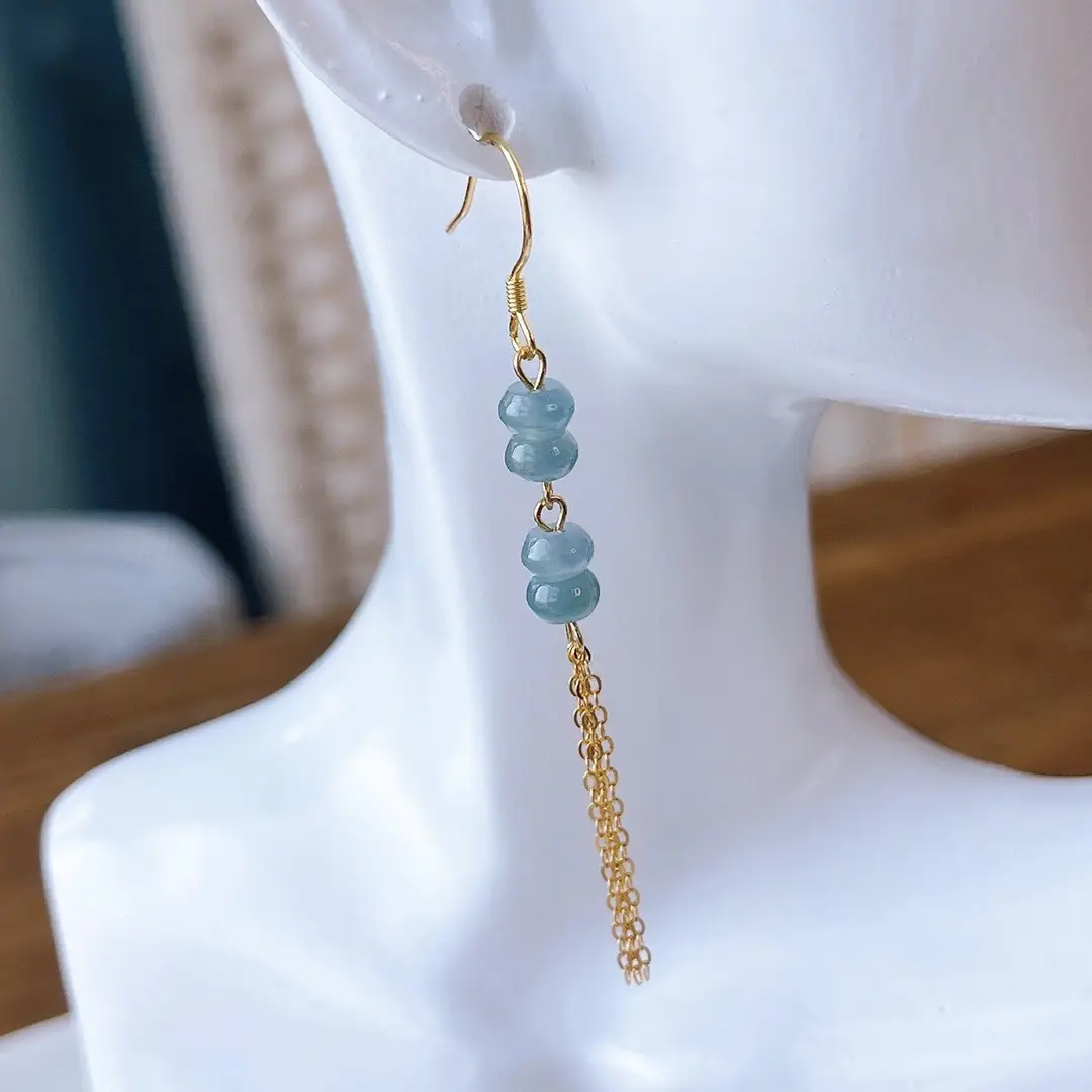 Natural Blue Jade Earrings with 14K Gold Plating — feature 24