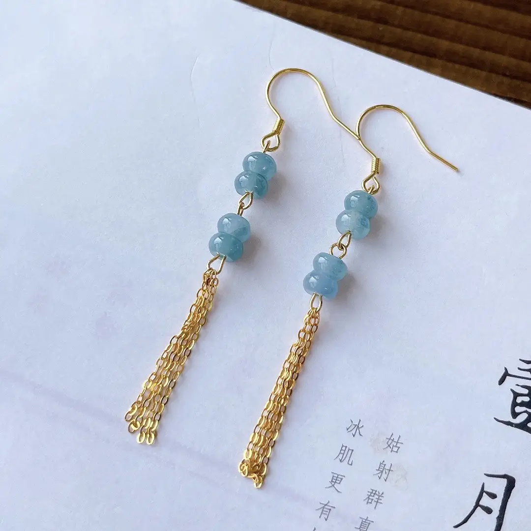 Natural Blue Jade Earrings with 14K Gold Plating — feature 26