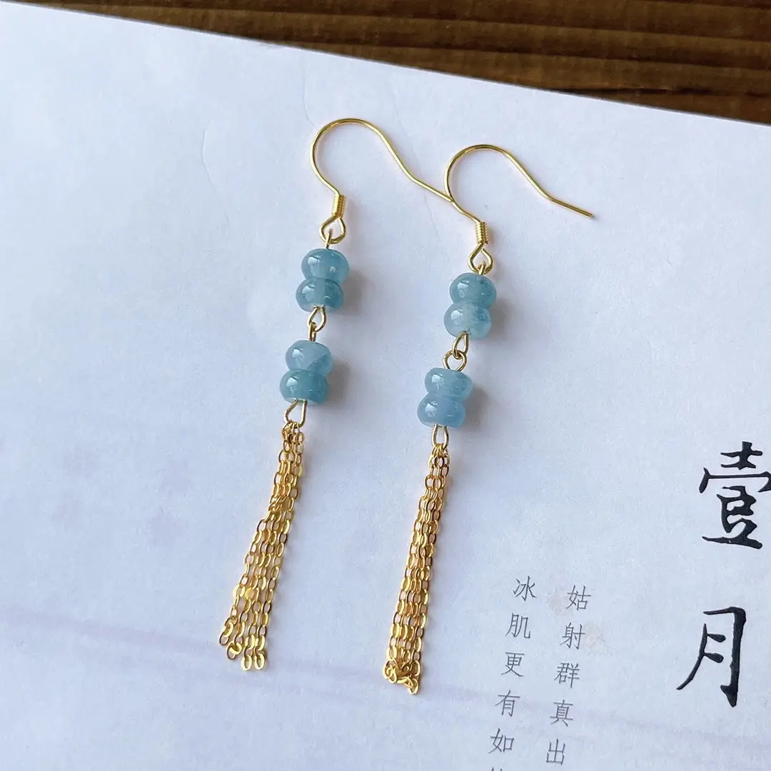 Natural Blue Jade Earrings with 14K Gold Plating — feature 27
