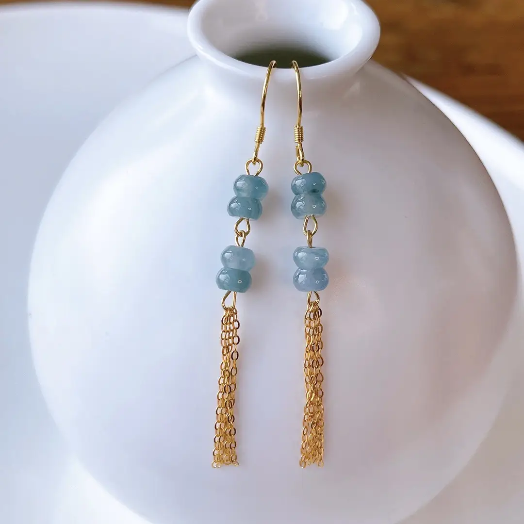 Natural Blue Jade Earrings with 14K Gold Plating — feature 28