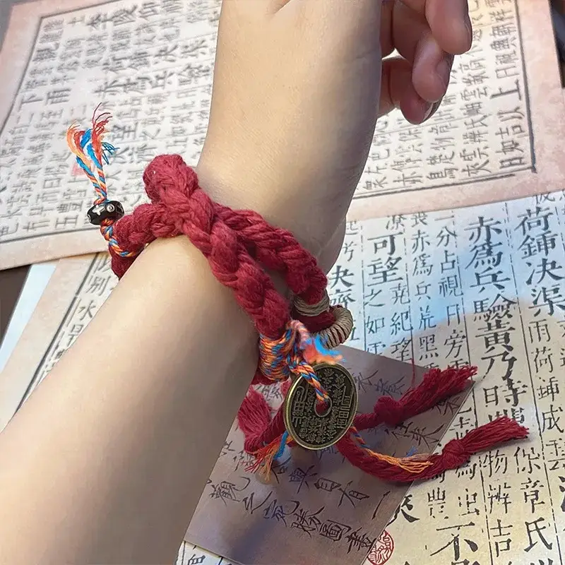 Chinese Mountain Ghost Hand Rope Bracelet Blue Gold Tassel - Image 4