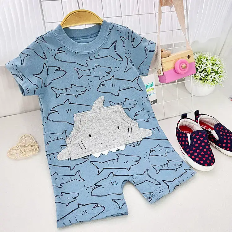 Baby's Blue Shark Print Cotton Shorts Set
