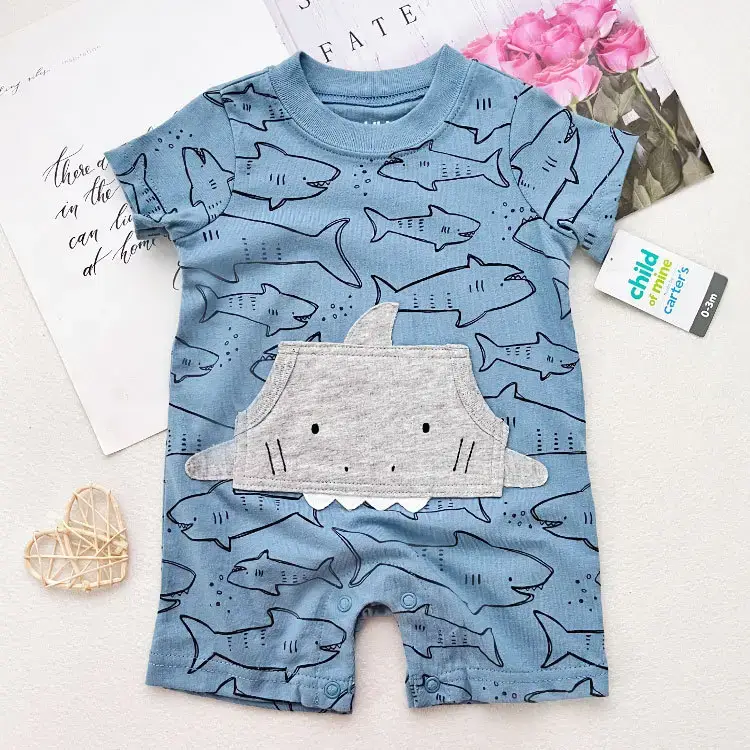 Baby's Blue Shark Print Cotton Shorts Set