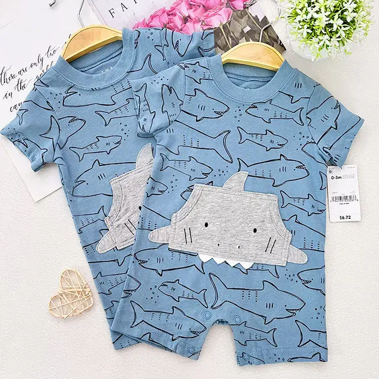 Baby's Blue Shark Print Cotton Shorts Set