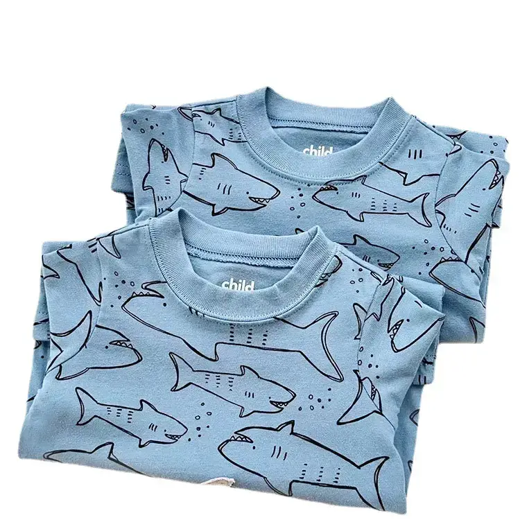 Baby's Blue Shark Print Cotton Shorts Set