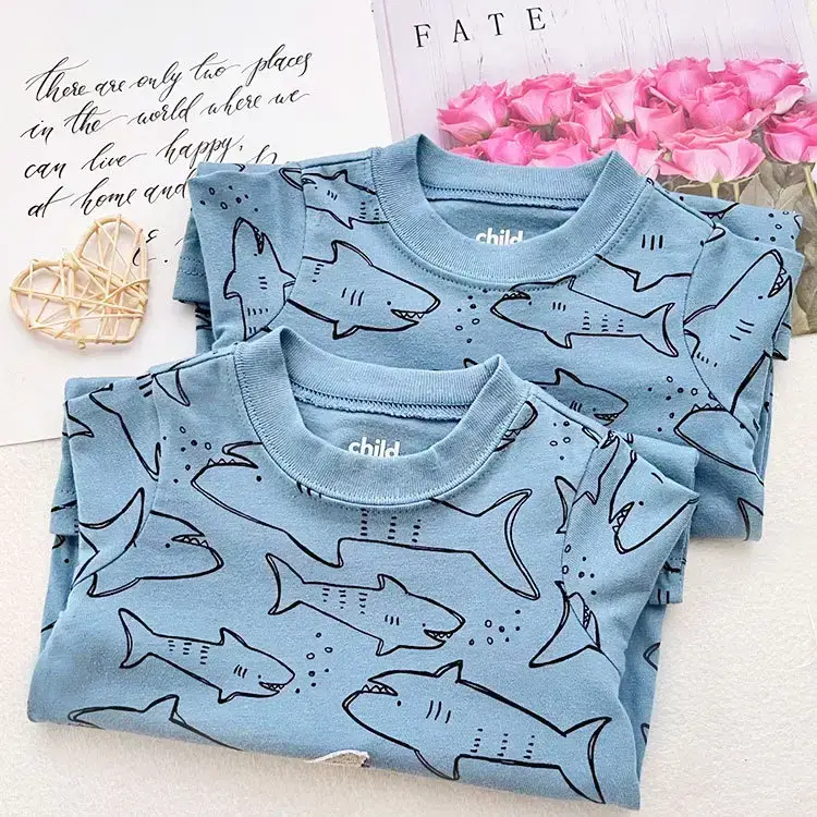 Baby's Blue Shark Print Cotton Shorts Set — feature 11