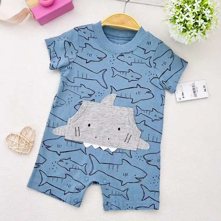 Baby's Blue Shark Print Cotton Shorts Set — feature 8