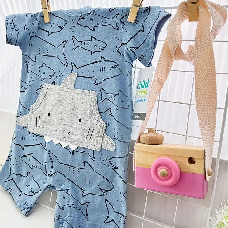 Baby's Blue Shark Print Cotton Shorts Set — feature 9