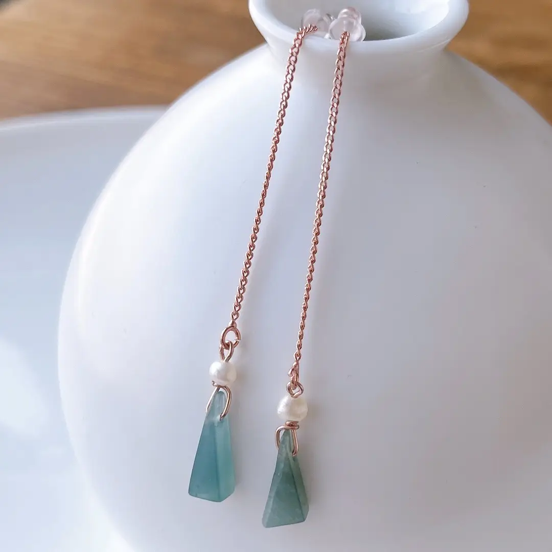 Ice Blue Jadeite Water Earrings with Pearls 14K Gold