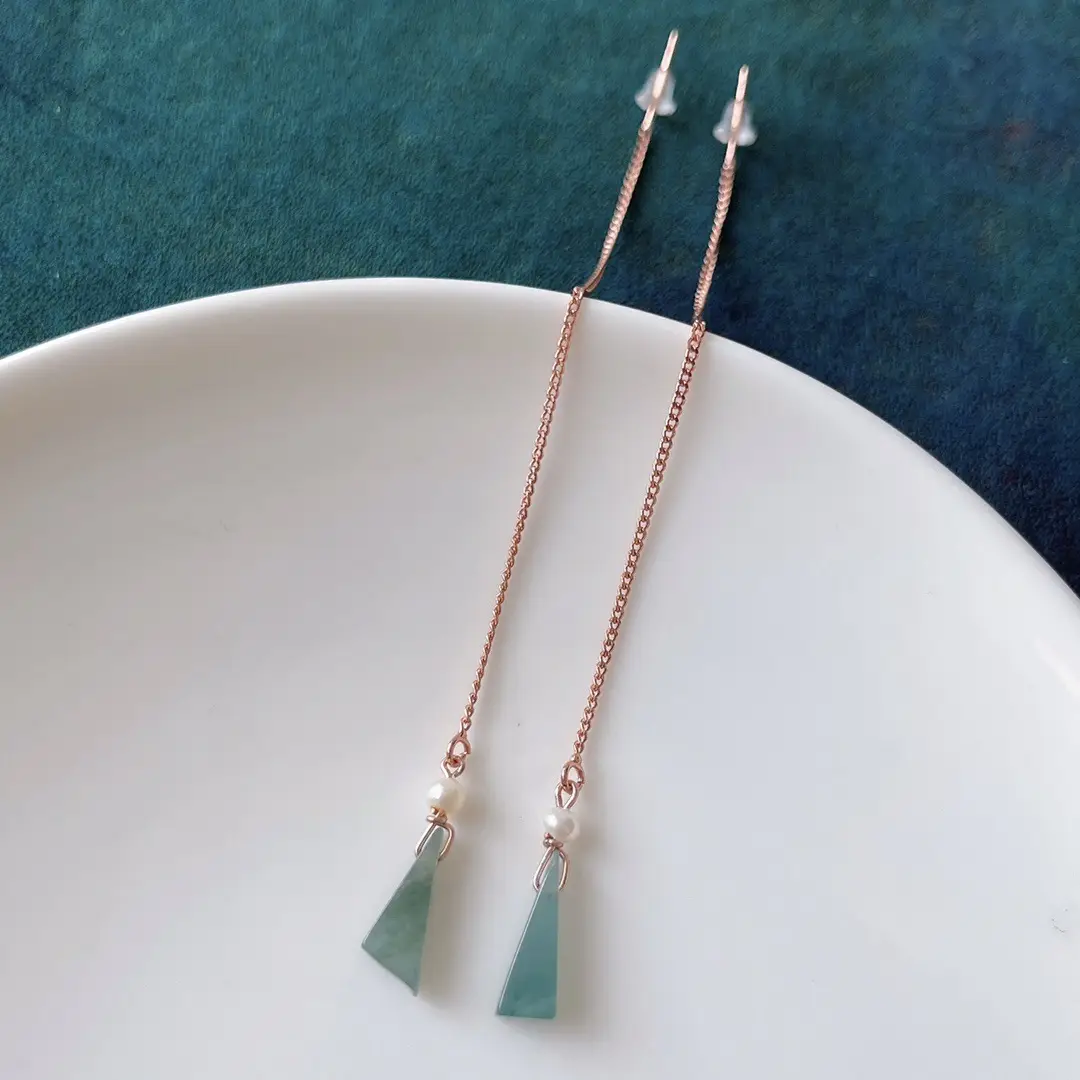 Ice Blue Jadeite Water Earrings with Pearls 14K Gold