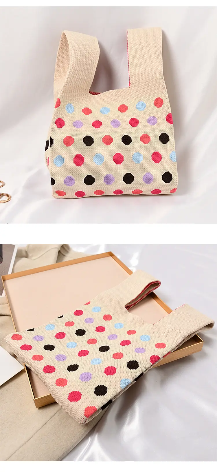 Women's Knitted Polka Dot Vest Bag Large Capacity — feature 16