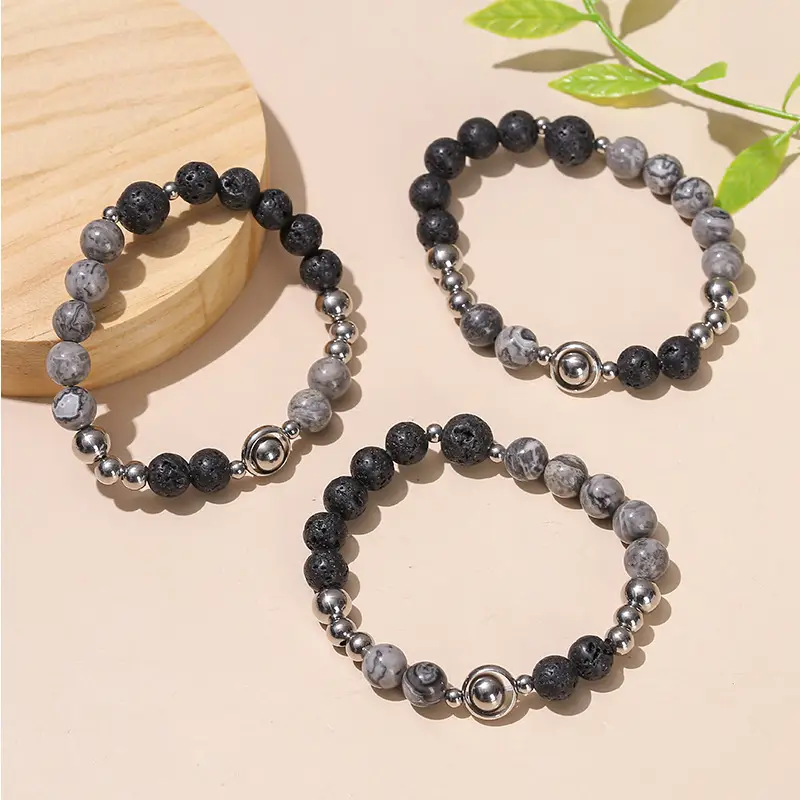 Map Stone Transfer Bead Bracelet for Men - Image 3