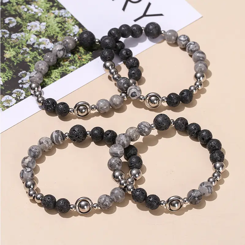 Map Stone Transfer Bead Bracelet for Men - Image 4