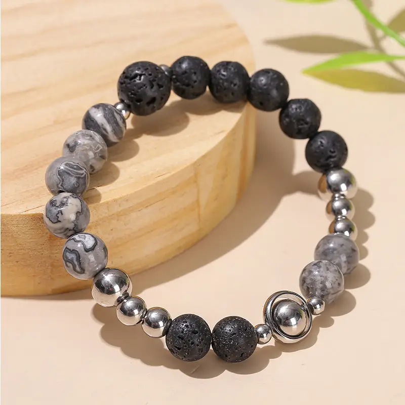 Map Stone Transfer Bead Bracelet for Men - Image 5