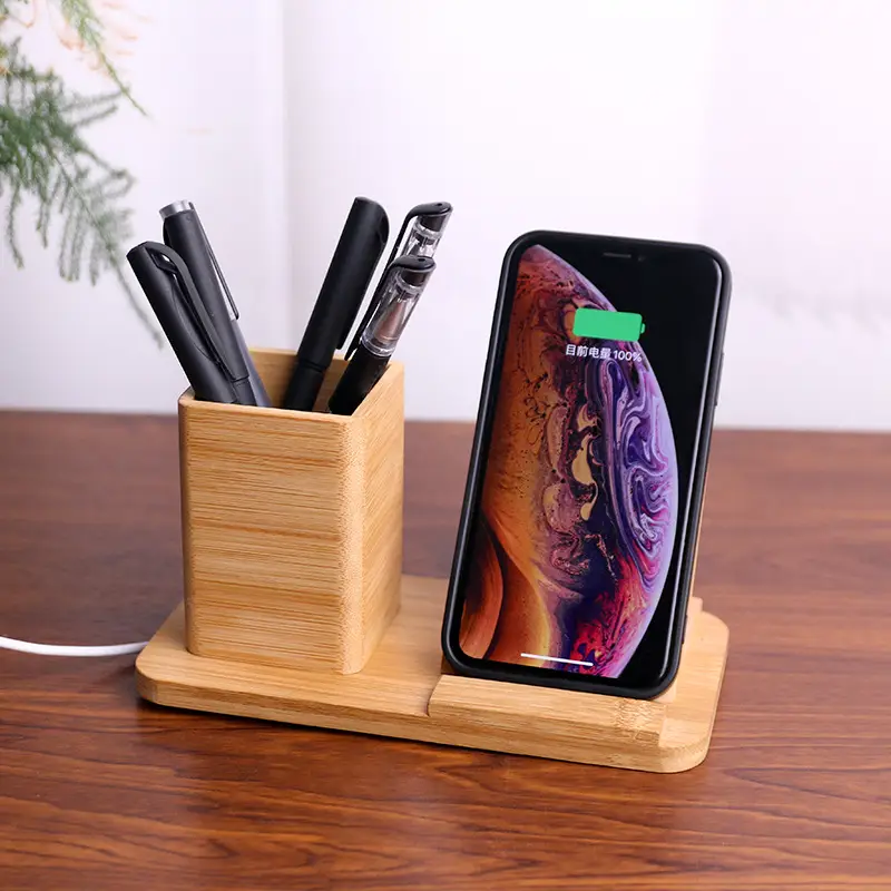 Wooden Wireless Phone Holder 10W Charging Desk Stand - Image 3